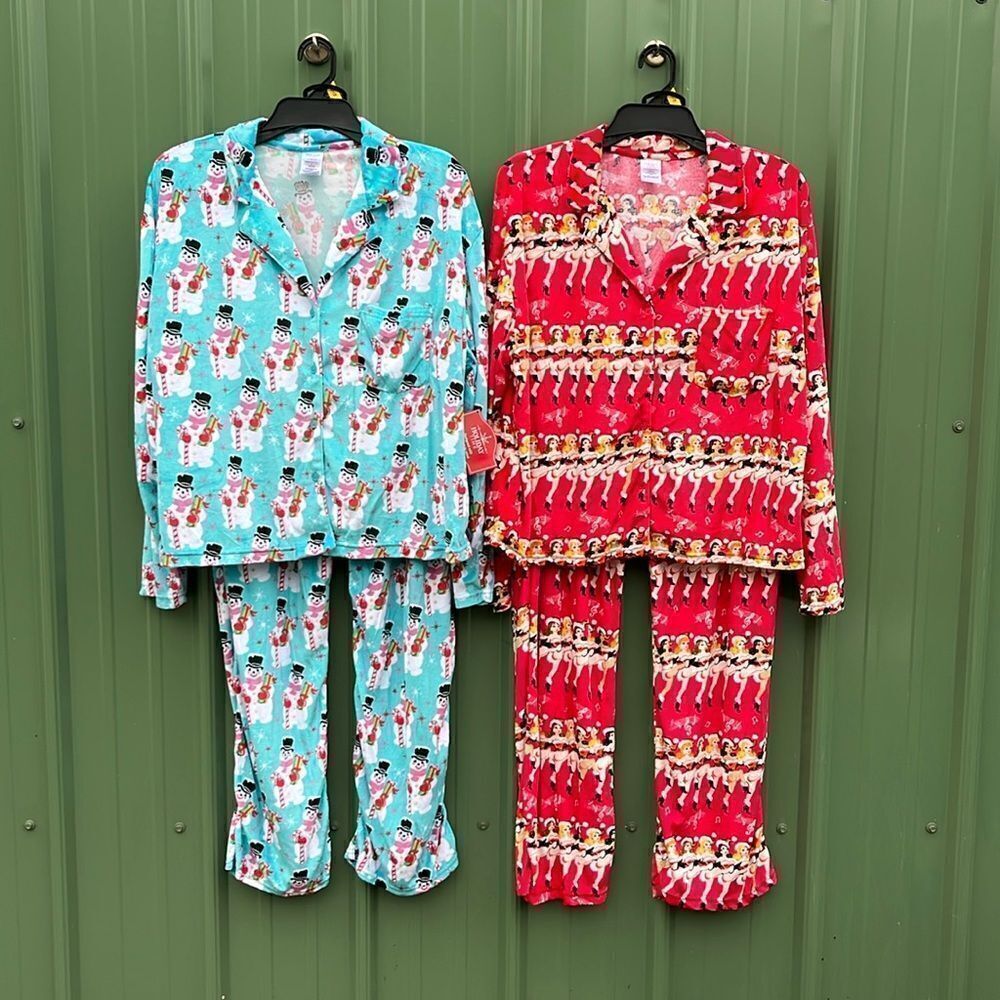Velour Notch Collar Pajama Top & Pants Lounge Sleep 2, 2-Piece Sets Size L